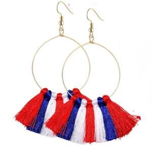 Patriotic Red, White and Blue Tassel Earrings 4th of July